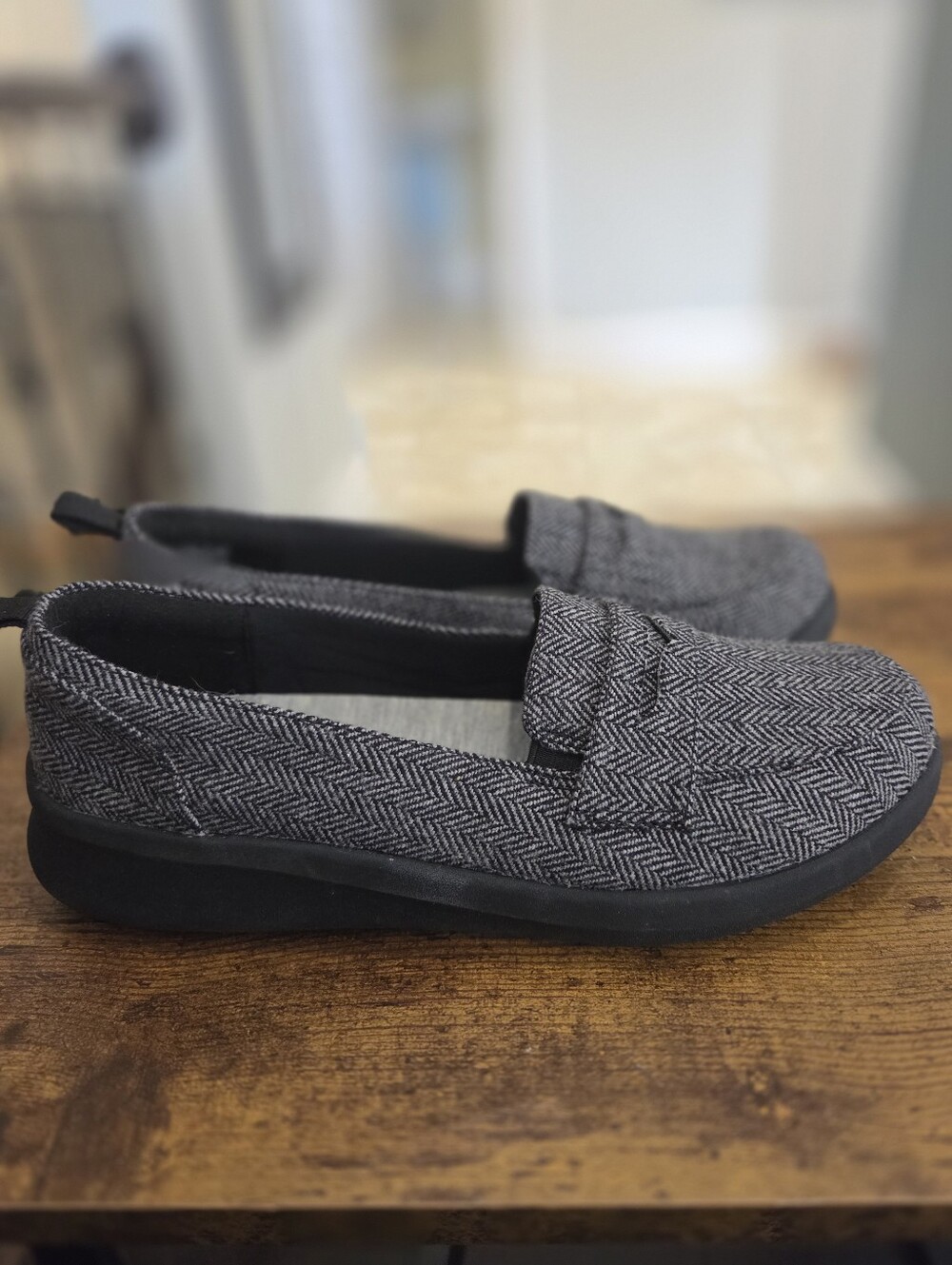 Women’s Gray Herringbone Slip-On Loafers